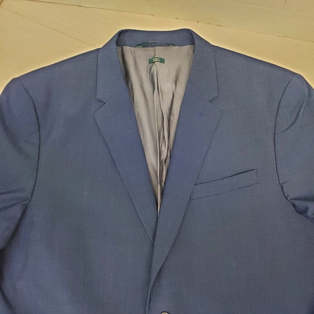Perry Ellis Mens 46R Slim Fit Stretch Blazer Blue Two Button Dark Academia